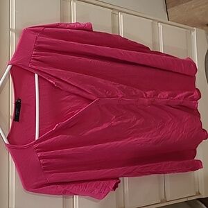 Studio Fuschia Button Down VNeck Tee